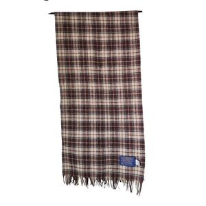 VINTAGE Pendleton 100% Pure Virgin Wool Plaid Fringe Scarf Brown Cream USA